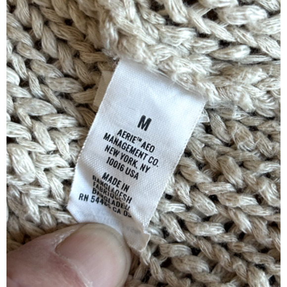 Aerie Womens Open Weave Beige Knit Oversized Cardigan - Picture 4 of 6